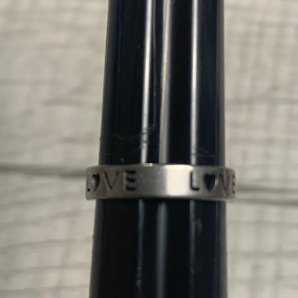 Silver Tone Love Heart Engraved Band Ring Size 5.5 Minimalist Stackable Ring